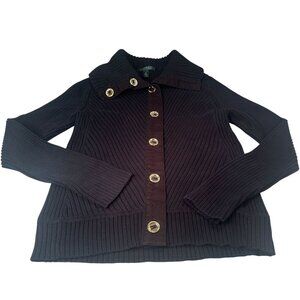 Lauren Ralph Lauren Cardigan Women Shawl Sweater Cotton Gold Button Front Jacket